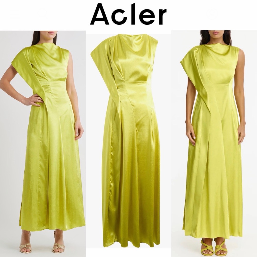 Acler Aroba One-Shoulder Crinkle Satin Gown Sz 4 NWT 550$